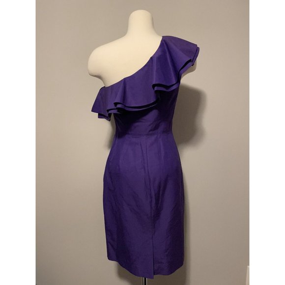 J. Crew Purple Silk Blend One Shoulder Dress With Ruffle, Size 2T, NWT! - Picture 3 of 11